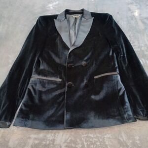 Boohoo Mens Jacket Navy Blue Velvet Tuxedo Smoking Blazer Double Breasted 38 Reg